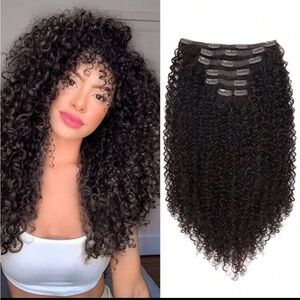 Clip In Hair 140G Synthetic Dark Brown Jerry Curly Extensions 24 Inch Pack Of 7